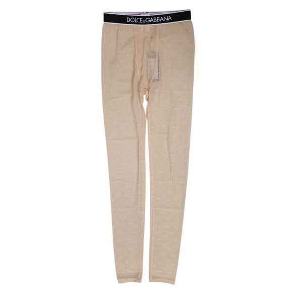 Dolce & Gabbana Beige Nylon Logo Lace Leggings Pants Women's Underwear